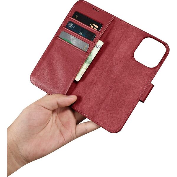 iCarer iCarer Wallet Case 2in1 etui iPhone 14 Pro skórzany pokrowiec z klapką Anti-RFID czerwony (WMI14220726-RD)