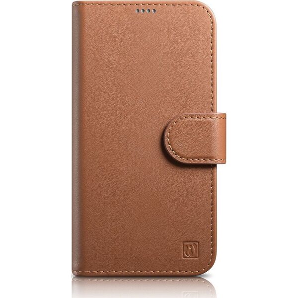 iCarer iCarer Wallet Case 2in1 etui iPhone 14 Pro skórzany pokrowiec z klapką Anti-RFID brązowy (WMI14220726-BN)
