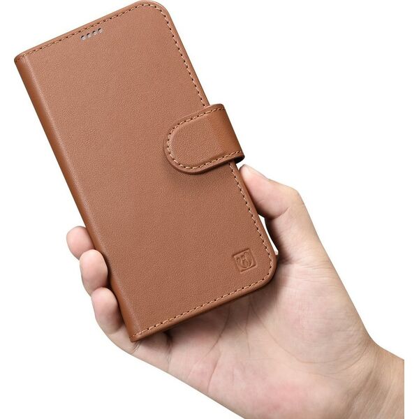 iCarer iCarer Wallet Case 2in1 etui iPhone 14 Pro skórzany pokrowiec z klapką Anti-RFID brązowy (WMI14220726-BN)