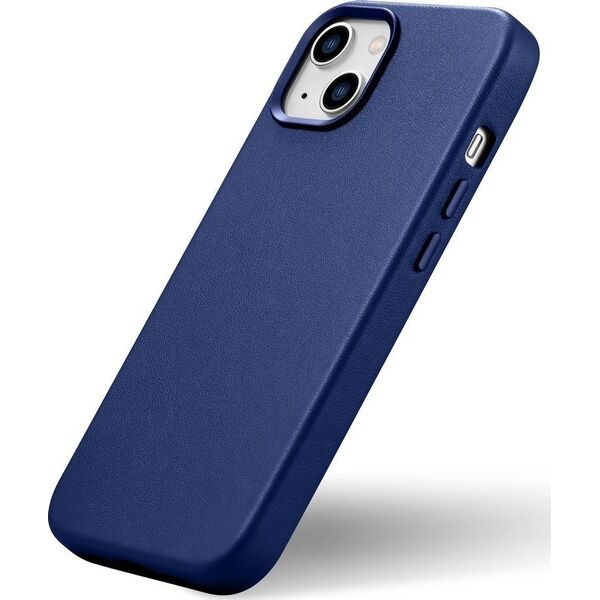 iCarer iCarer Case Leather pokrowiec etui z naturalnej skóry do iPhone 14 Plus niebieski (kompatybilne z MagSafe)