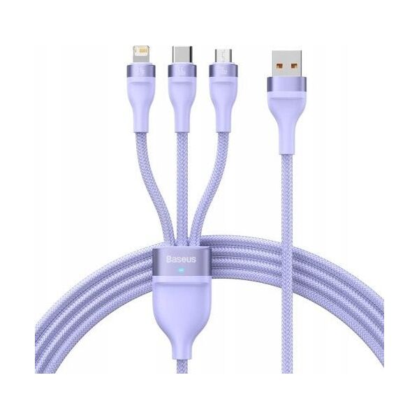 Kabel USB Baseus USB-A - USB-C + microUSB + Lightning 1.2 m Fioletowy (CASS040005)