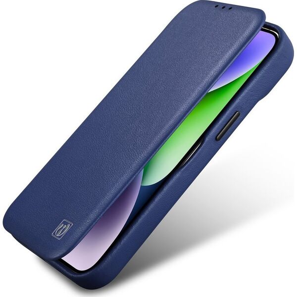iCarer iCarer CE Premium Leather Folio Case skórzane etui iPhone 14 Pro Max z klapką magnetyczne MagSafe niebieski (WMI14220716-BU)