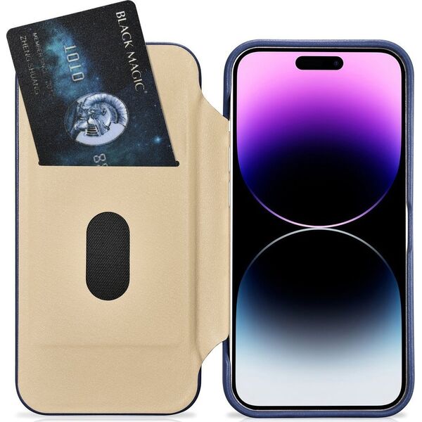 iCarer iCarer CE Premium Leather Folio Case skórzane etui iPhone 14 Pro Max z klapką magnetyczne MagSafe niebieski (WMI14220716-BU)