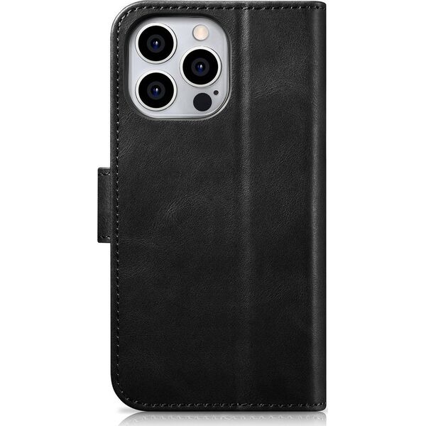 iCarer iCarer Oil Wax Wallet Case 2in1 etui iPhone 14 Pro skórzany pokrowiec z klapką Anti-RFID czarny (WMI14220722-BK)