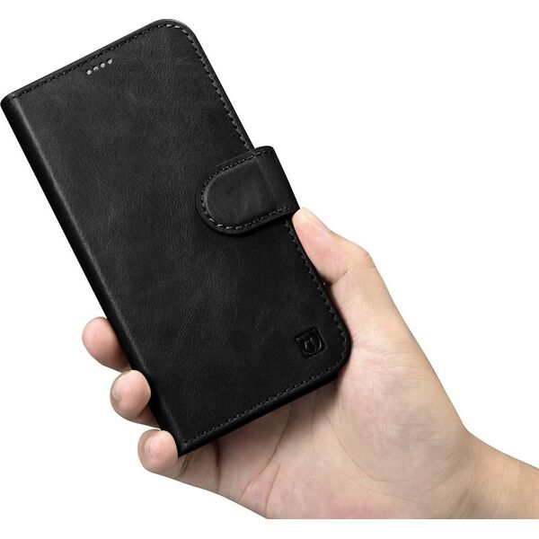 iCarer iCarer Oil Wax Wallet Case 2in1 etui iPhone 14 Pro skórzany pokrowiec z klapką Anti-RFID czarny (WMI14220722-BK)