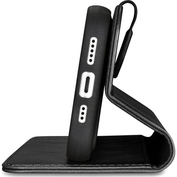 iCarer iCarer Oil Wax Wallet Case 2in1 etui iPhone 14 Pro skórzany pokrowiec z klapką Anti-RFID czarny (WMI14220722-BK)