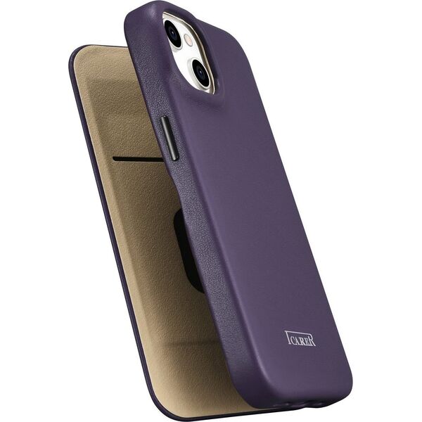 iCarer iCarer CE Premium Leather Folio Case skórzane etui iPhone 14 Plus z klapką magnetyczne MagSafe ciemnofioletowy (WMI14220715-DP)