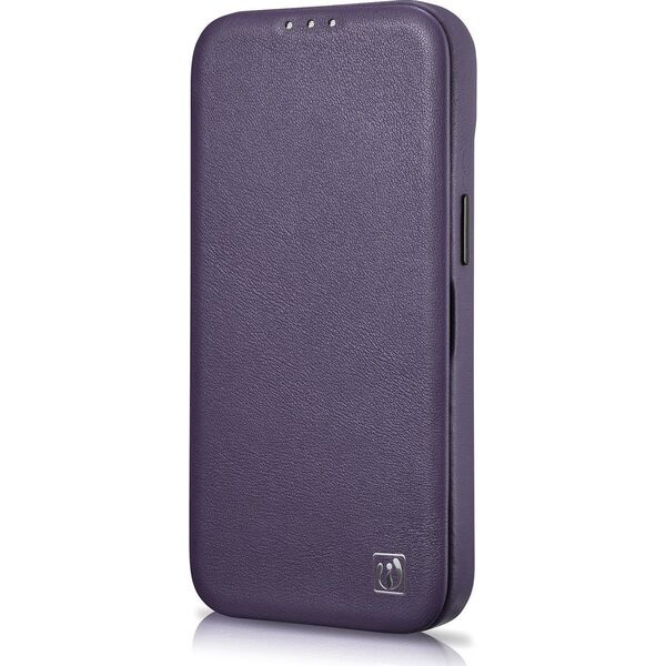 iCarer iCarer CE Premium Leather Folio Case skórzane etui iPhone 14 Plus z klapką magnetyczne MagSafe ciemnofioletowy (WMI14220715-DP)