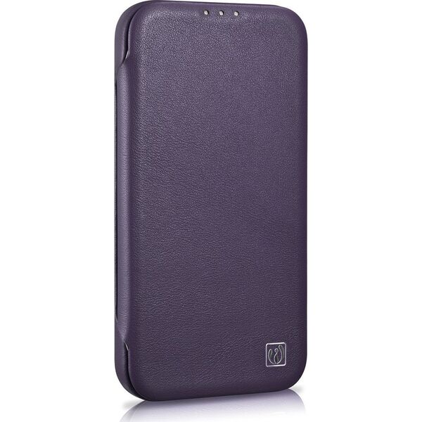 iCarer iCarer CE Premium Leather Folio Case skórzane etui iPhone 14 Plus z klapką magnetyczne MagSafe ciemnofioletowy (WMI14220715-DP)