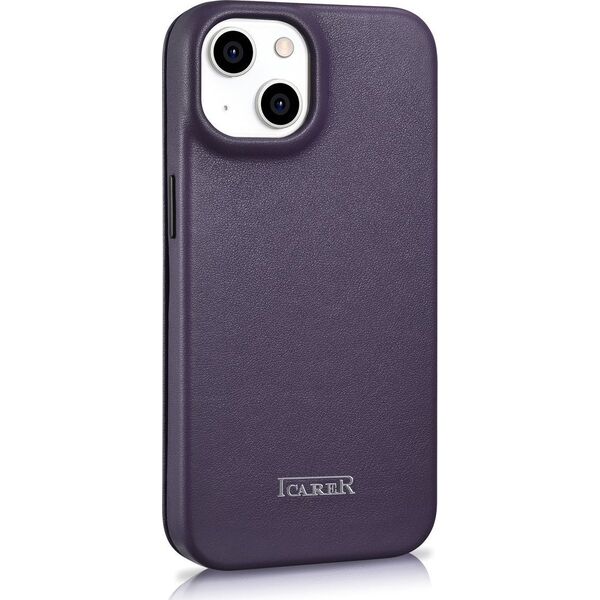 iCarer iCarer CE Premium Leather Folio Case skórzane etui iPhone 14 Plus z klapką magnetyczne MagSafe ciemnofioletowy (WMI14220715-DP)