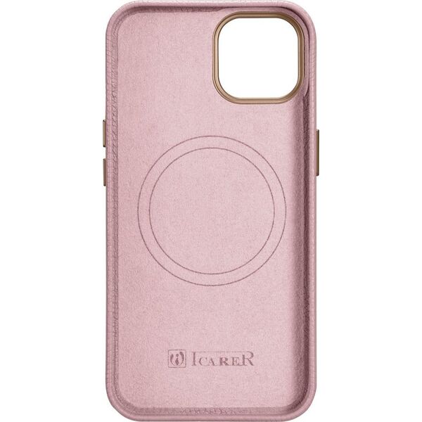 iCarer iCarer Litchi Premium Leather Case skórzane etui iPhone 14 Plus magnetyczne z MagSafe różowy (WMI14220711-PK)