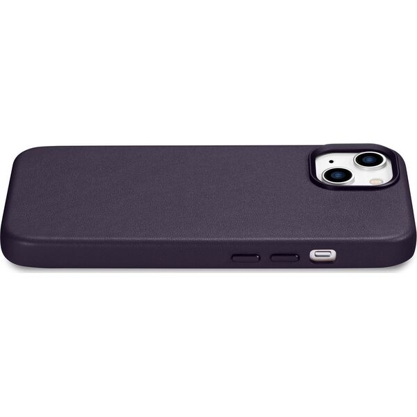 iCarer iCarer Case Leather pokrowiec etui z naturalnej skóry do iPhone 14 ciemnofioletowy (WMI14220705-DP) (kompatybilne z MagSafe)