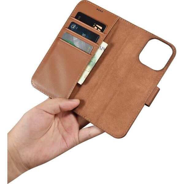 iCarer iCarer Wallet Case 2in1 etui iPhone 14 Pro Max skórzany pokrowiec z klapką Anti-RFID brązowy (WMI14220728-BN)