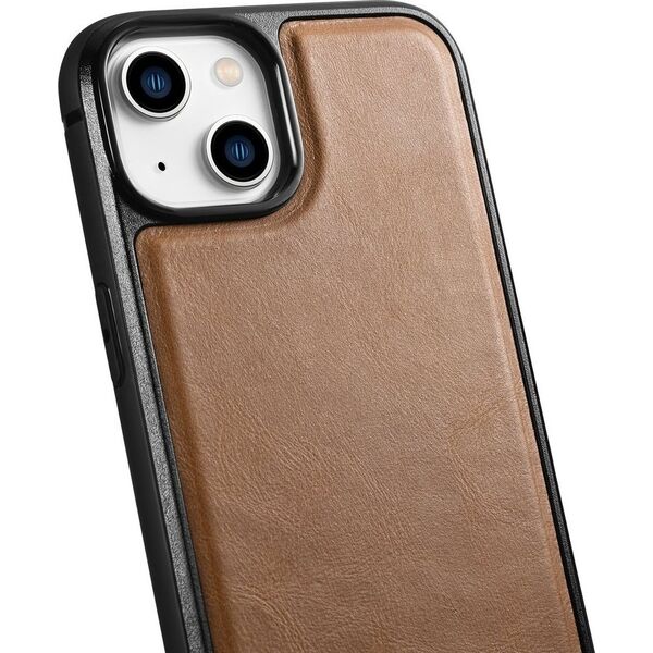 iCarer iCarer Leather Oil Wax etui pokryte naturalną skórą do iPhone 14 Plus (kompatybilne z MagSafe) brązowy (WMI14220719-TN)