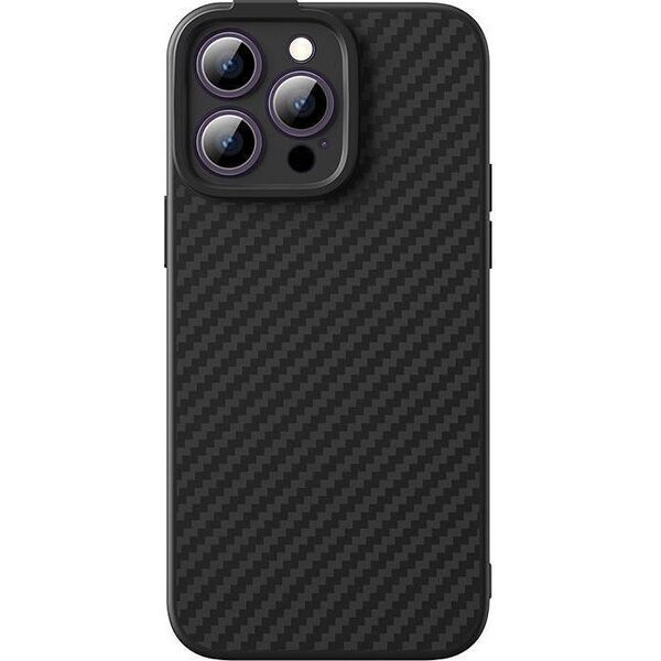 Baseus Magnetyczne etui Baseus Synthetic Fiber Series do iPhone 14 Pro (czarne) +szkło hartowane +zestaw czyszczący