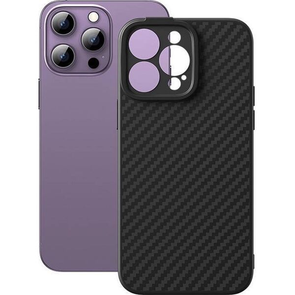 Baseus Magnetyczne etui Baseus Synthetic Fiber Series do iPhone 14 Pro (czarne) +szkło hartowane +zestaw czyszczący