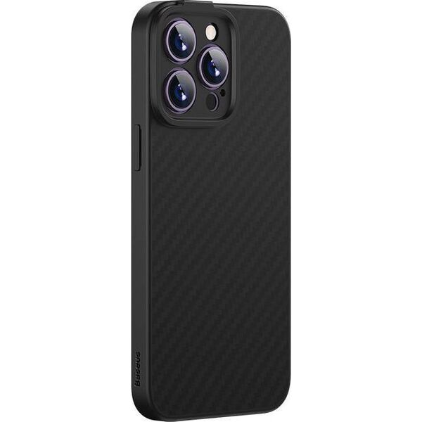 Baseus Magnetyczne etui Baseus Synthetic Fiber Series do iPhone 14 Pro (czarne) +szkło hartowane +zestaw czyszczący