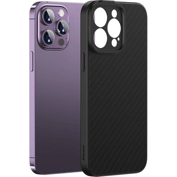 Baseus Magnetyczne etui Baseus Synthetic Fiber Series do iPhone 14 Pro (czarne) +szkło hartowane +zestaw czyszczący