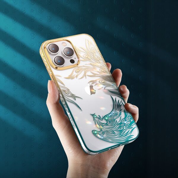 Kingxbar Etui Kingxbar Phoenix Full Swarovski Apple iPhone 14 Pro złoto-niebieskie