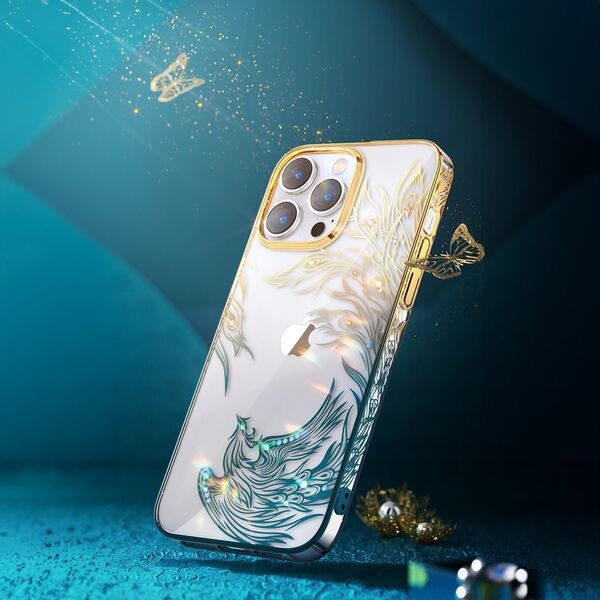 Kingxbar Etui Kingxbar Phoenix Full Swarovski Apple iPhone 14 Pro złoto-niebieskie