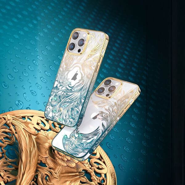 Kingxbar Etui Kingxbar Phoenix Full Swarovski Apple iPhone 14 Pro złoto-niebieskie