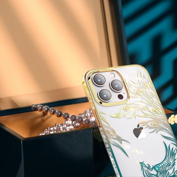 Kingxbar Etui Kingxbar Phoenix Full Swarovski Apple iPhone 14 Pro złoto-niebieskie