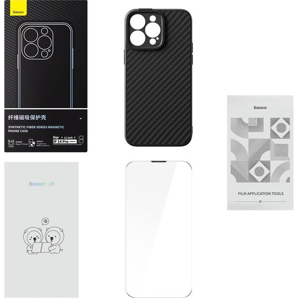 Baseus Etui + szkło Baseus Synthetic Fiber MagSafe Apple iPhone 14 Pro Max czarne