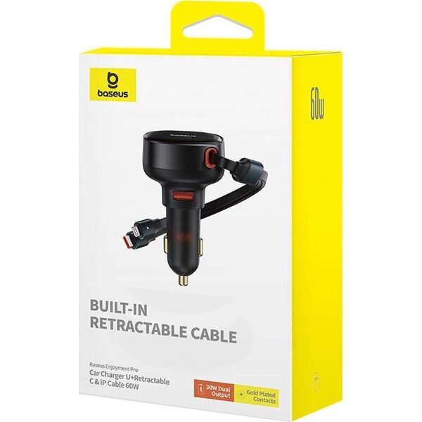 Ładowarka Baseus Ładowarka samochodowa Baseus Enjoyment USB z kablem USB-C i Lightning 60 W (czarna)