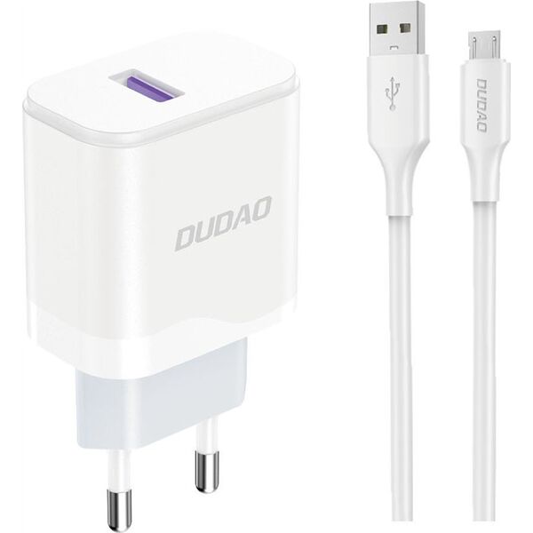 Ładowarka Dudao Ładowarka Dudao A20EU sieciowa USB-A 18W - biała + kabel USB-A - micro USB