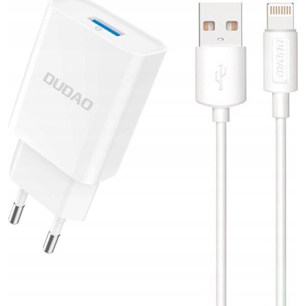 Ładowarka Dudao Ładowarka sieciowa Dudao A4EU USB-A 2.1A - biała + kabel USB-A - Lightning