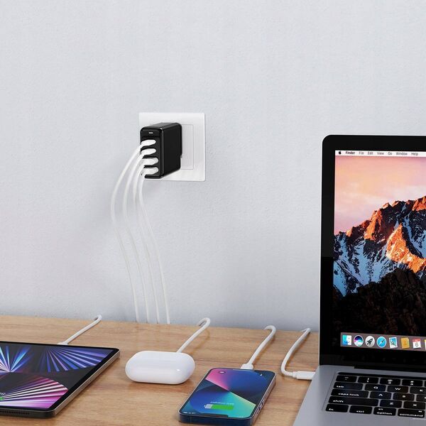 Ładowarka Choetech Choetech ładowarka GaN 140W 4 porty (2x USB C, 2x USB) czarna (PD6005)