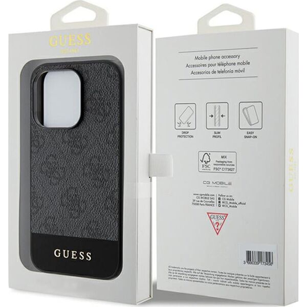 Guess Guess 4G Bottom Stripe Metal Logo Collection - Etui iPhone 15 Pro (szary)