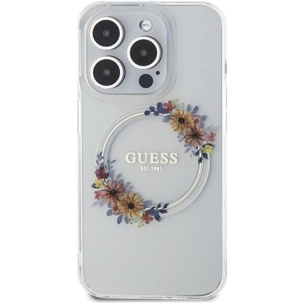 Guess GUESS GUHMP15XHFWFCT IPHONE 15 PRO MAX 6.7" TRANSPARENT HARDCASE IML FLOWERS WREATCH MAGSAFE standard