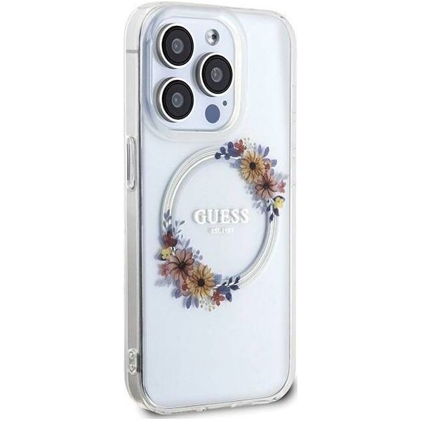 Guess GUESS GUHMP15XHFWFCT IPHONE 15 PRO MAX 6.7" TRANSPARENT HARDCASE IML FLOWERS WREATCH MAGSAFE standard