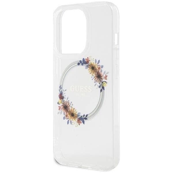 Guess GUESS GUHMP15XHFWFCT IPHONE 15 PRO MAX 6.7" TRANSPARENT HARDCASE IML FLOWERS WREATCH MAGSAFE standard
