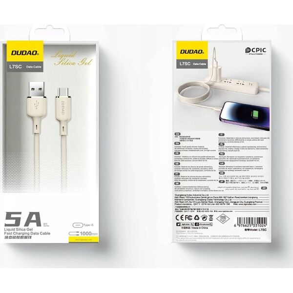 Kabel USB Dudao USB-A - USB-C 1 m Beżowy (DDA328)