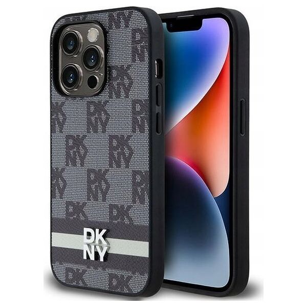 DKNY DKNY DKHCP14LPCPTSSK iPhone 14 Pro 6.1" czarny/black hardcase Leather Checkered Mono Pattern & Printed Stripes