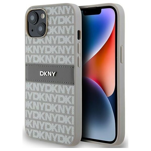 DKNY DKNY DKHCP14SPRTHSLE iPhone 14 / 15 / 13 6.1" beżowy/beige hardcase Leather Mono Stripe & Metal Logo