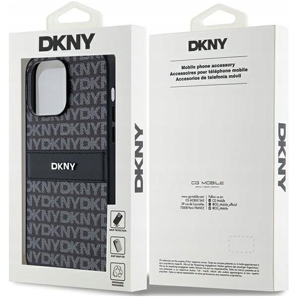 DKNY DKNY DKHCP14XPRTHSLK iPhone 14 Pro Max 6.7" czarny/black hardcase Leather Mono Stripe & Metal Logo
