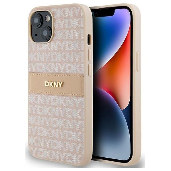 DKNY DKNY DKHCP14SPRTHSLP iPhone 14 / 15 / 13 6.1" różowy/pink hardcase Leather Mono Stripe & Metal Logo
