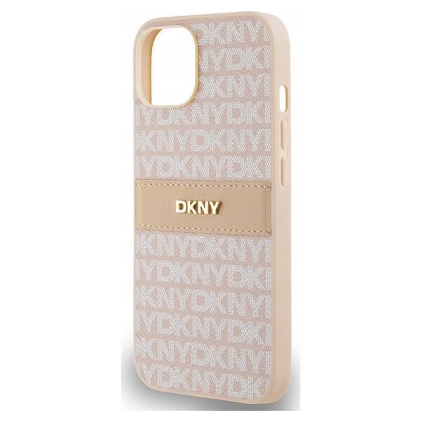 DKNY DKNY DKHCP14SPRTHSLP iPhone 14 / 15 / 13 6.1" różowy/pink hardcase Leather Mono Stripe & Metal Logo