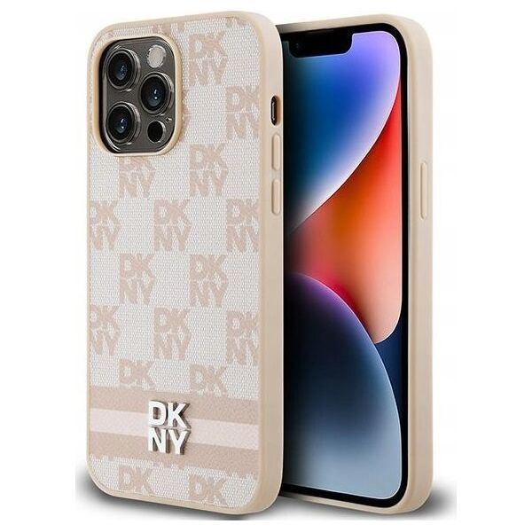 DKNY DKNY DKHCP14XPCPTSSP iPhone 14 Pro Max 6.7" różowy/pink hardcase Leather Checkered Mono Pattern & Printed Stripes