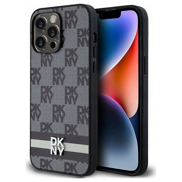 DKNY DKNY DKHCP14XPCPTSSK iPhone 14 Pro Max 6.7" czarny/black hardcase Leather Checkered Mono Pattern & Printed Stripes