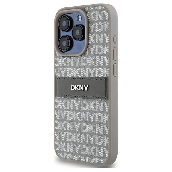 DKNY DKNY DKHCP15LPRTHSLE iPhone 15 Pro 6.1" beżowy/beige hardcase Leather Mono Stripe & Metal Logo