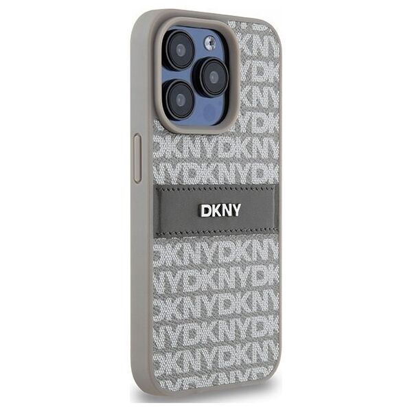 DKNY DKNY DKHCP15LPRTHSLE iPhone 15 Pro 6.1" beżowy/beige hardcase Leather Mono Stripe & Metal Logo