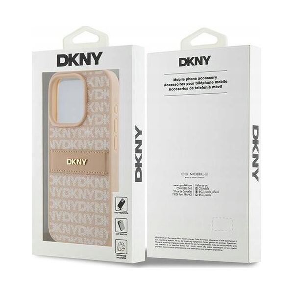 DKNY DKNY DKHCP15LPRTHSLP iPhone 15 Pro 6.1" różowy/pink hardcase Leather Mono Stripe & Metal Logo