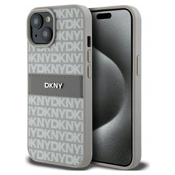 DKNY DKNY DKHCP15MPRTHSLE iPhone 15 Plus / 14 Plus 6.7" beżowy/beige hardcase Leather Mono Stripe & Metal Logo