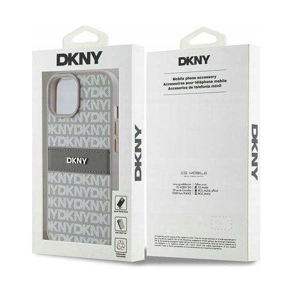 DKNY DKNY DKHCP15MPRTHSLE iPhone 15 Plus / 14 Plus 6.7" beżowy/beige hardcase Leather Mono Stripe & Metal Logo