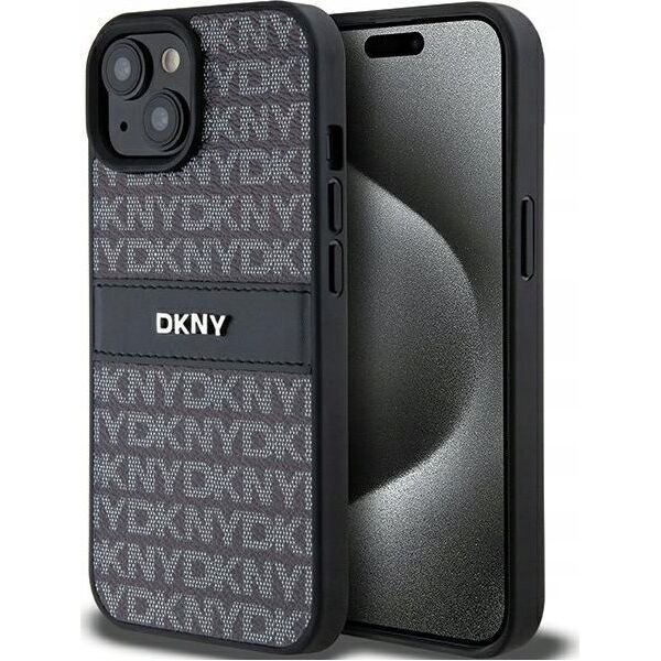 DKNY DKNY DKHCP15MPRTHSLK iPhone 15 Plus / 14 Plus 6.7" czarny/black hardcase Leather Mono Stripe & Metal Logo