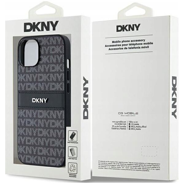 DKNY DKNY DKHCP15MPRTHSLK iPhone 15 Plus / 14 Plus 6.7" czarny/black hardcase Leather Mono Stripe & Metal Logo